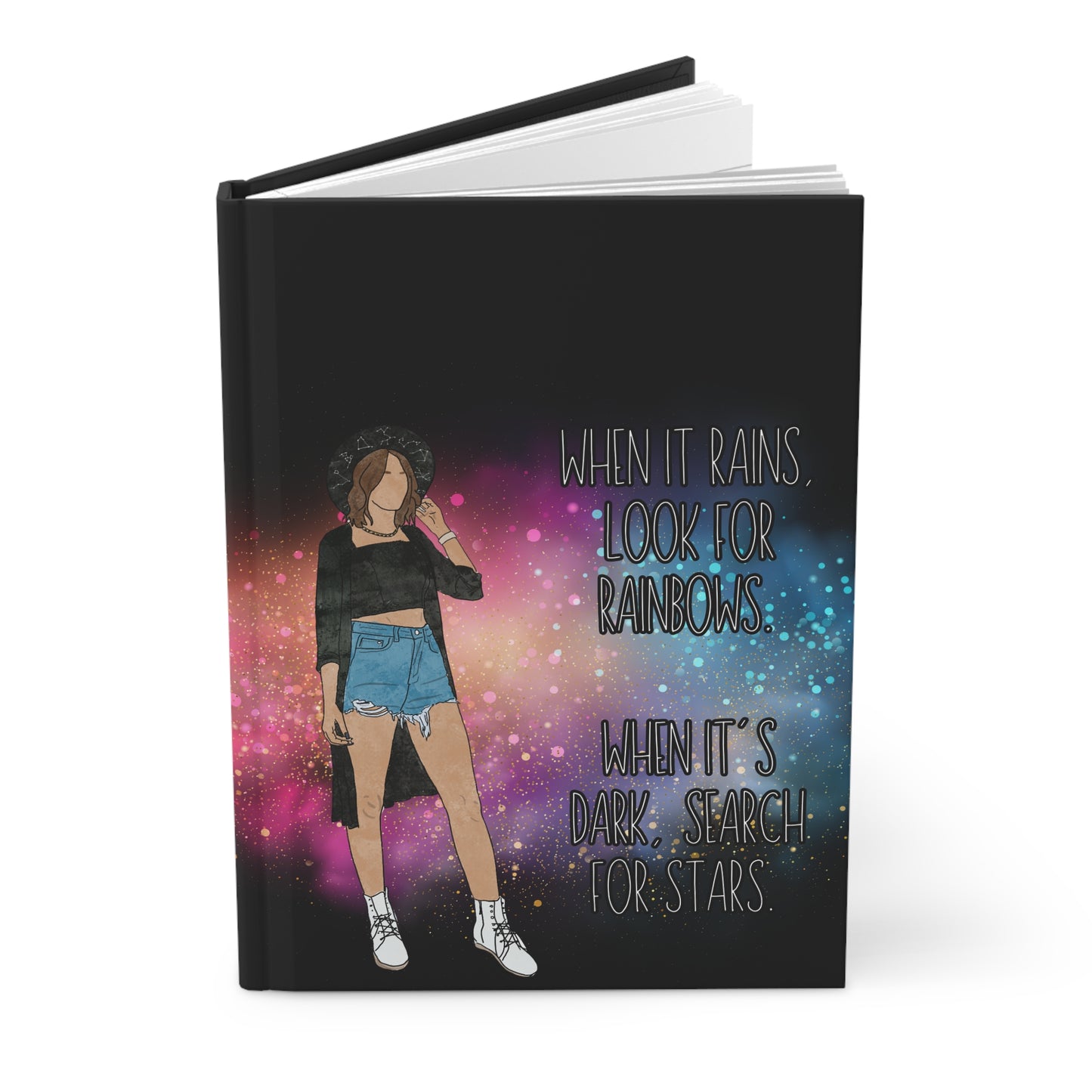 "When It Rains, Look for Rainbows. When It’s Dark, Search for Stars" – Hardcover Inspirational Journal for Women