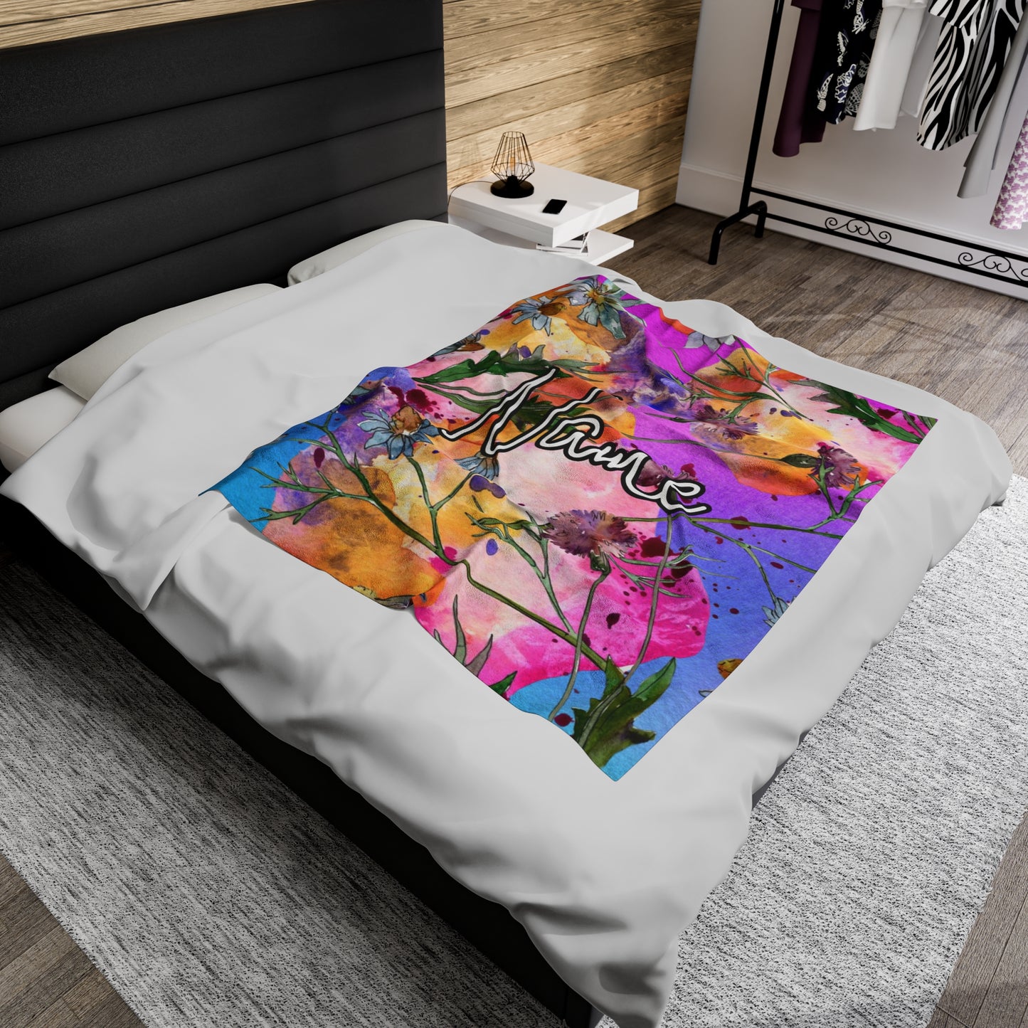 Floral Watercolor Wildflower Blanket – Soft & Cozy, Personalizable with Your Name