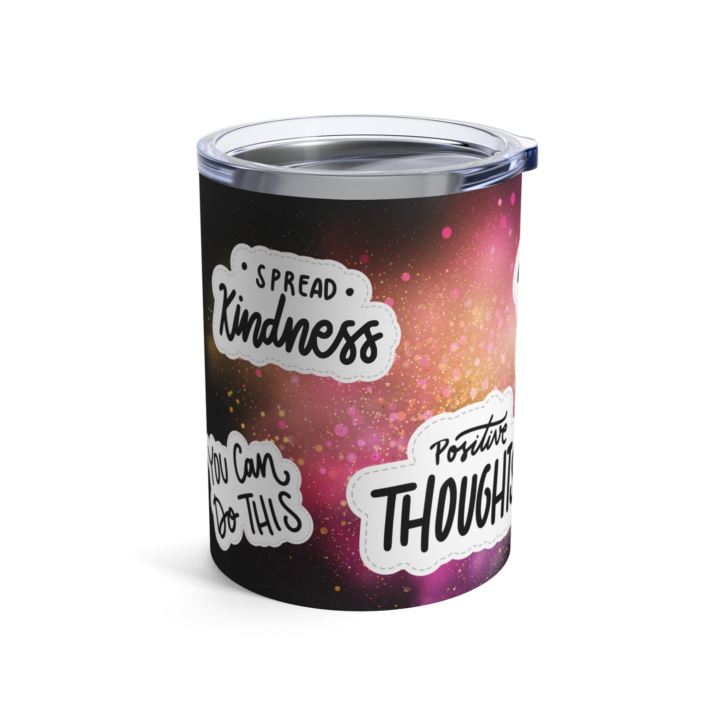 Colorful 10 oz Tumbler with Positive Affirmation "Stickers" – Stainless Steel, Vacuum Insulated