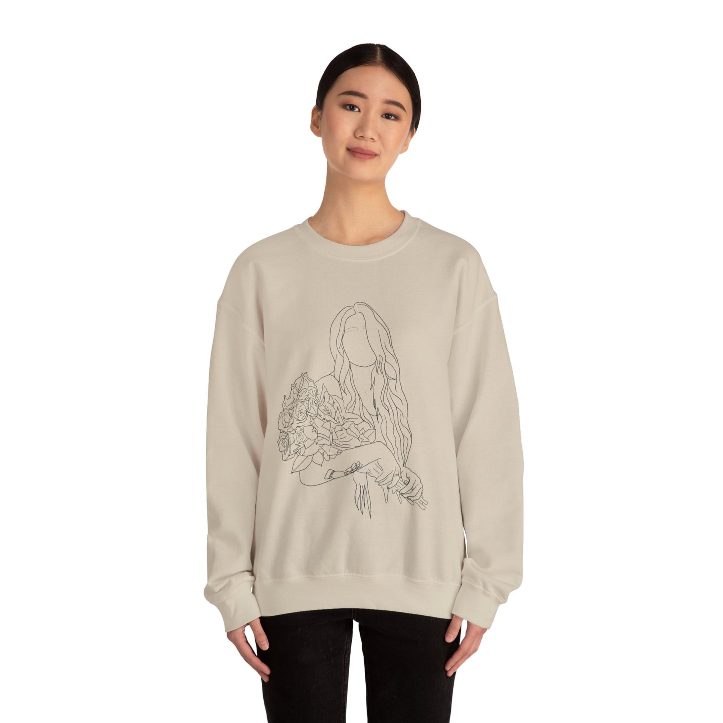 Unique Woman Holding Roses Sweatshirt – Unisex Heavy Blend Crewneck