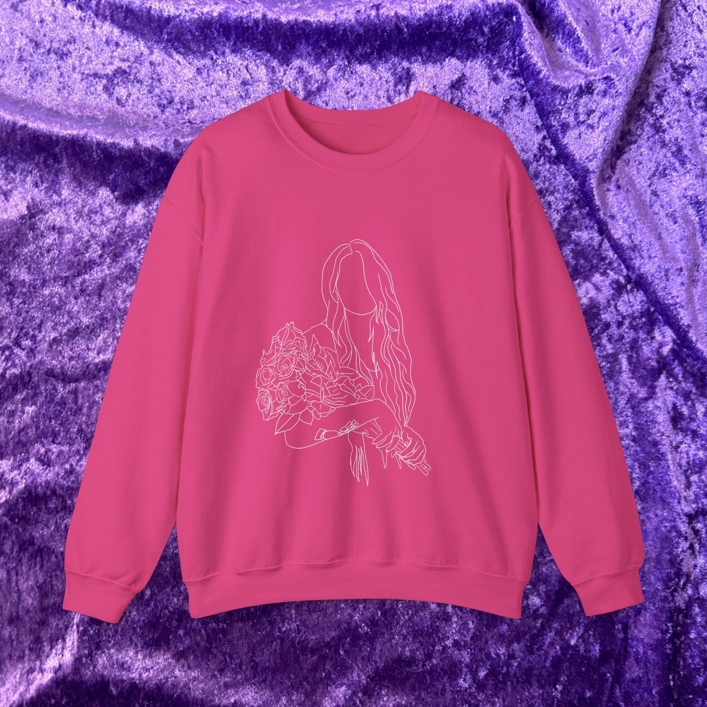 Unique Woman Holding Roses Sweatshirt – Unisex Heavy Blend Crewneck