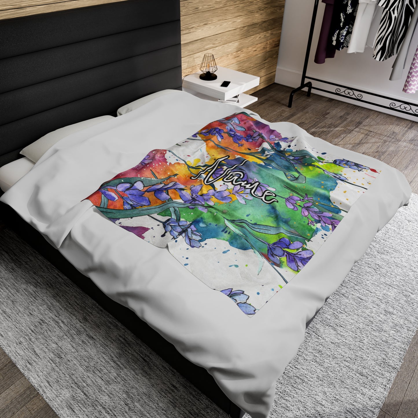 Floral Watercolor Wildflower Blanket – Soft & Cozy, Personalizable with Your Name