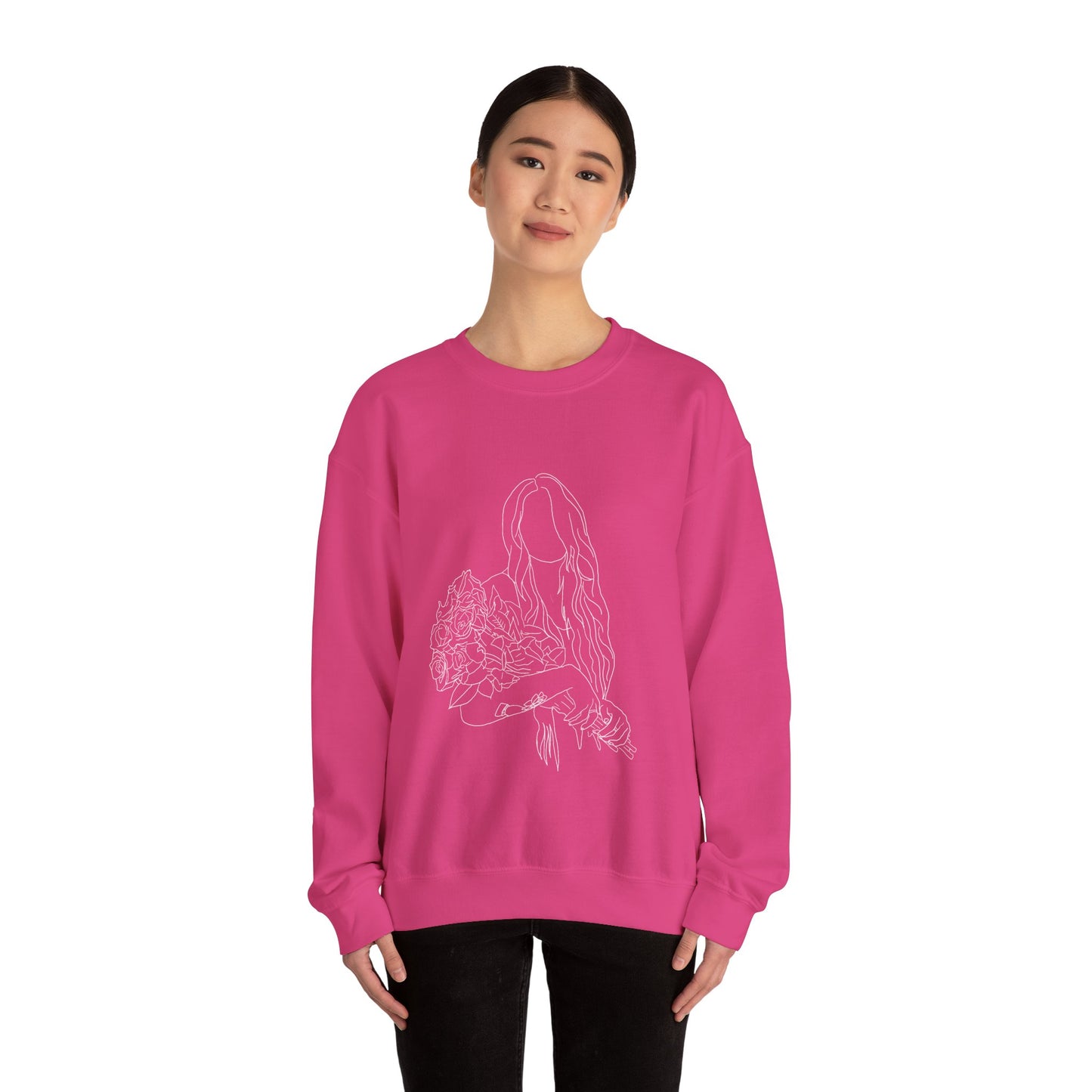 Unique Woman Holding Roses Sweatshirt – Unisex Heavy Blend Crewneck