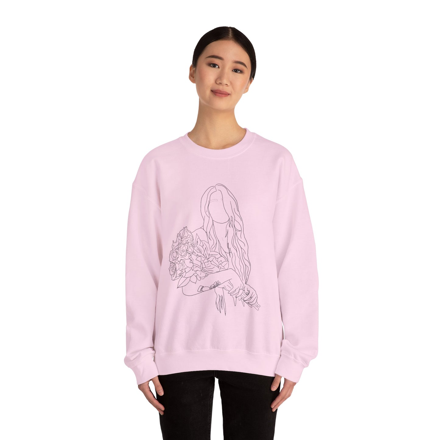 Unique Woman Holding Roses Sweatshirt – Unisex Heavy Blend Crewneck