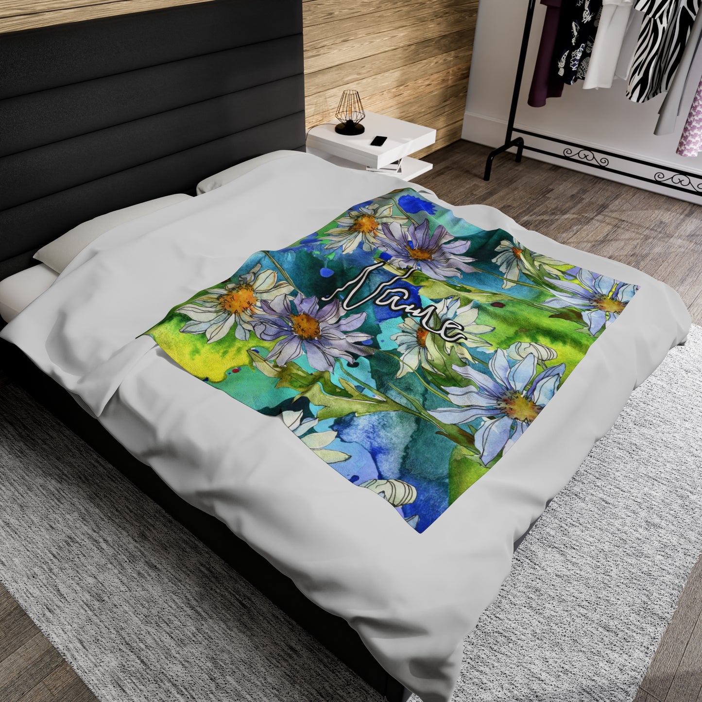 Floral Watercolor Wildflower Blanket – Soft & Cozy, Personalizable with Your Name