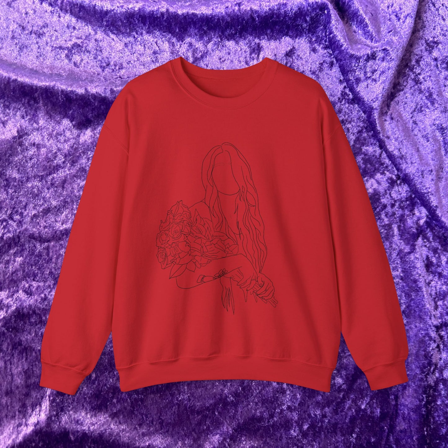 Unique Woman Holding Roses Sweatshirt – Unisex Heavy Blend Crewneck