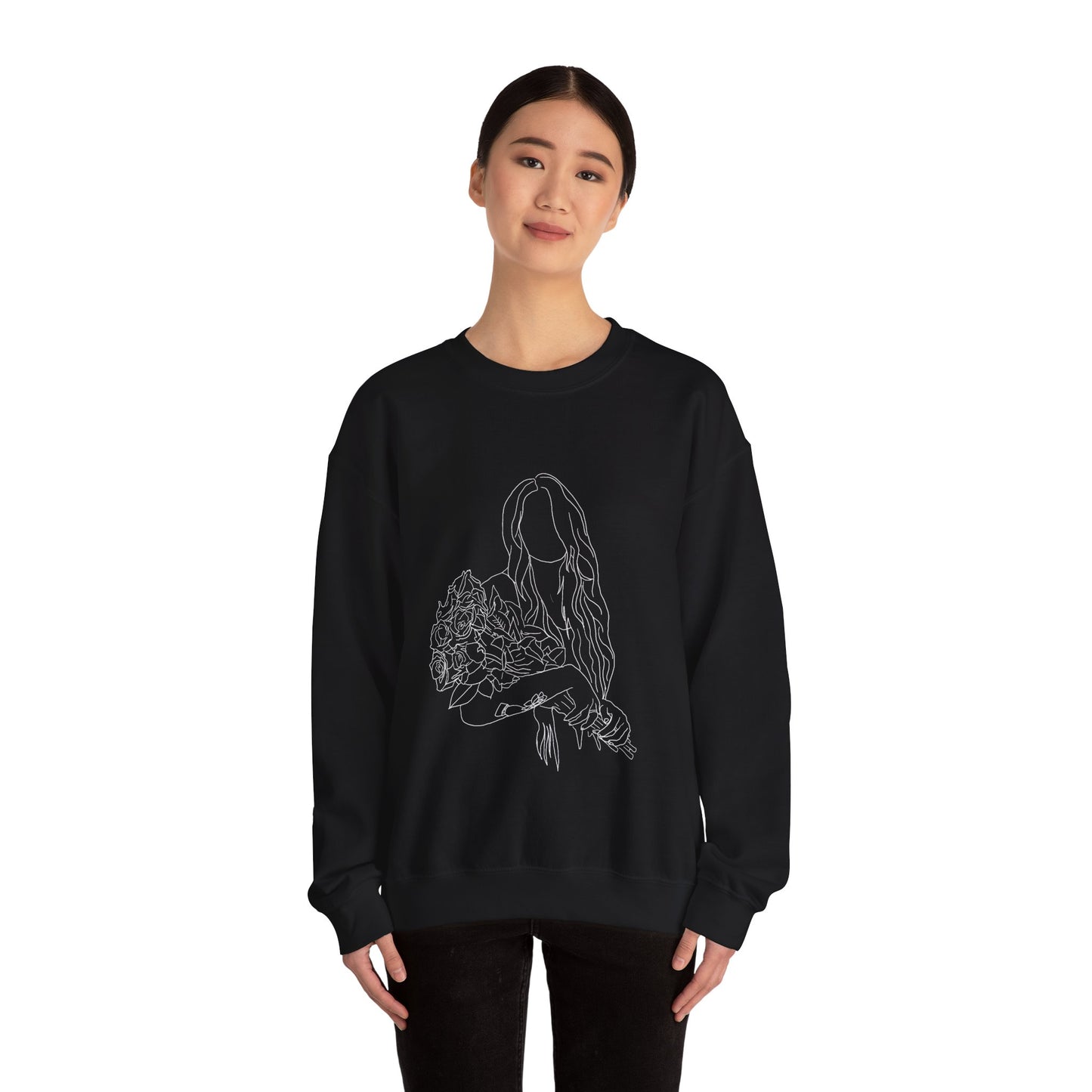 Unique Woman Holding Roses Sweatshirt – Unisex Heavy Blend Crewneck