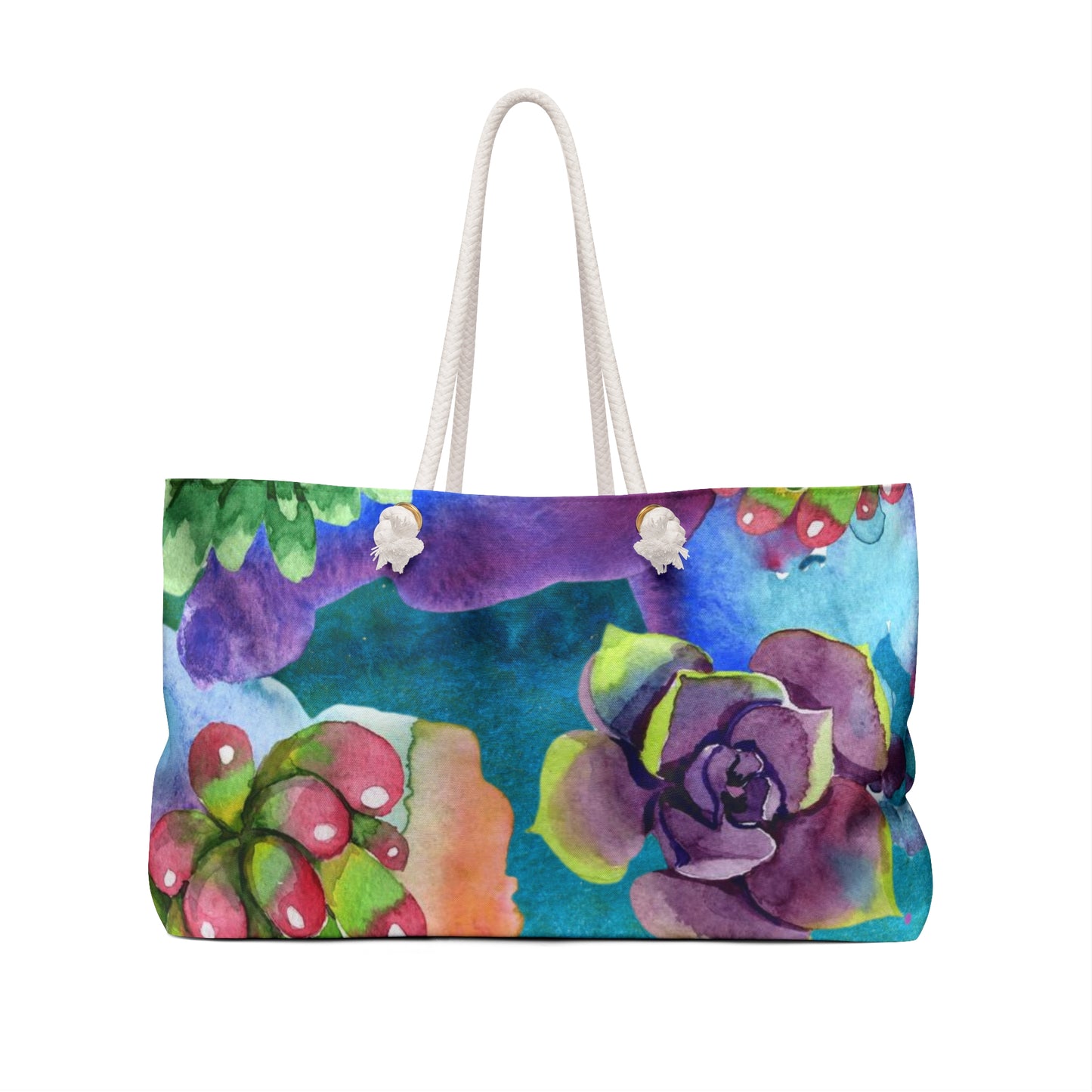 Colorful Floral Succulent Oversized Weekender Bag – Durable Tote with Rope Handles