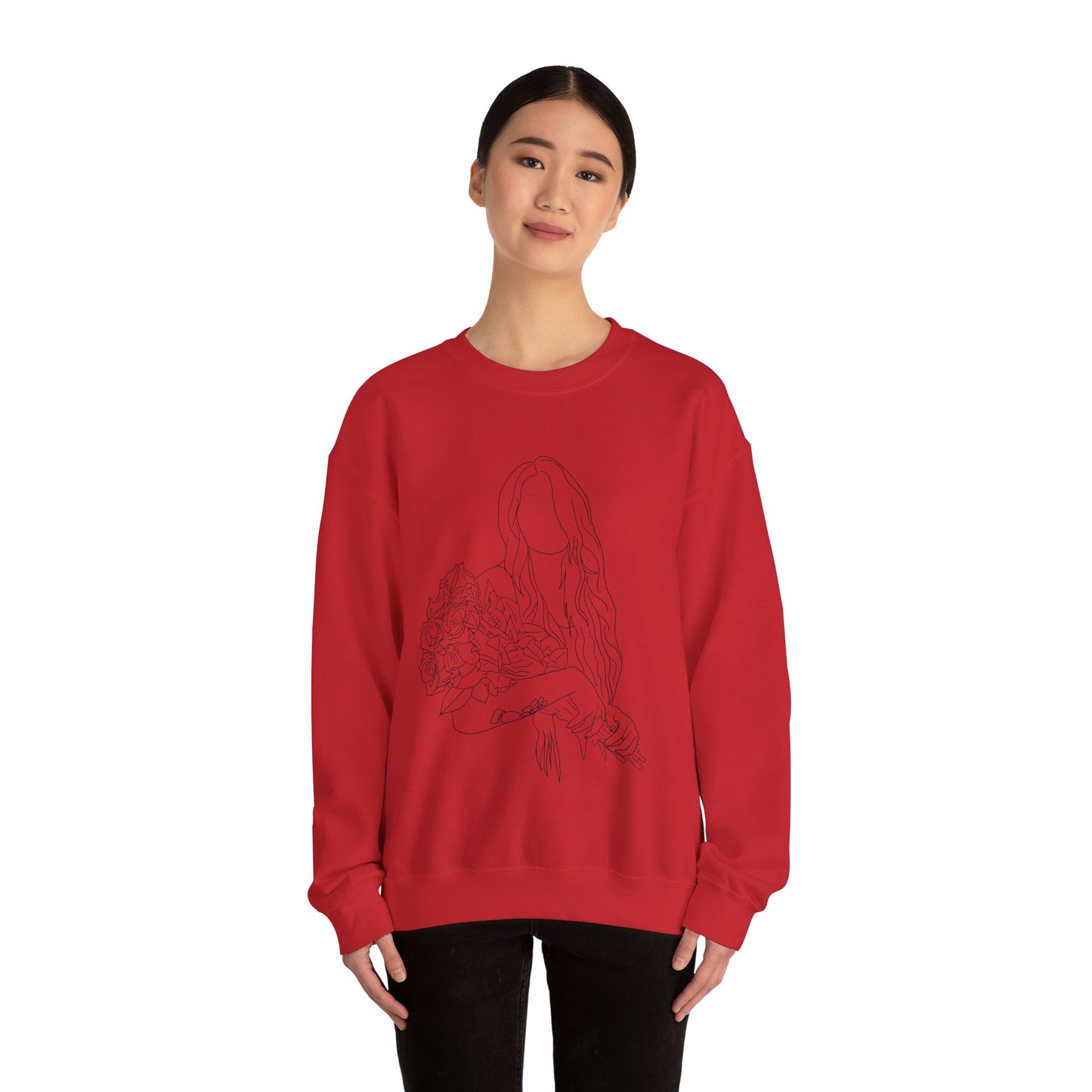 Unique Woman Holding Roses Sweatshirt – Unisex Heavy Blend Crewneck