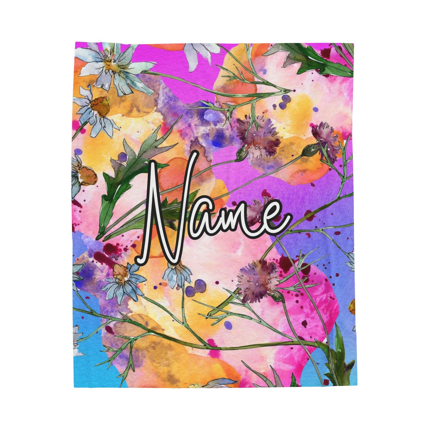 Floral Watercolor Wildflower Blanket – Soft & Cozy, Personalizable with Your Name
