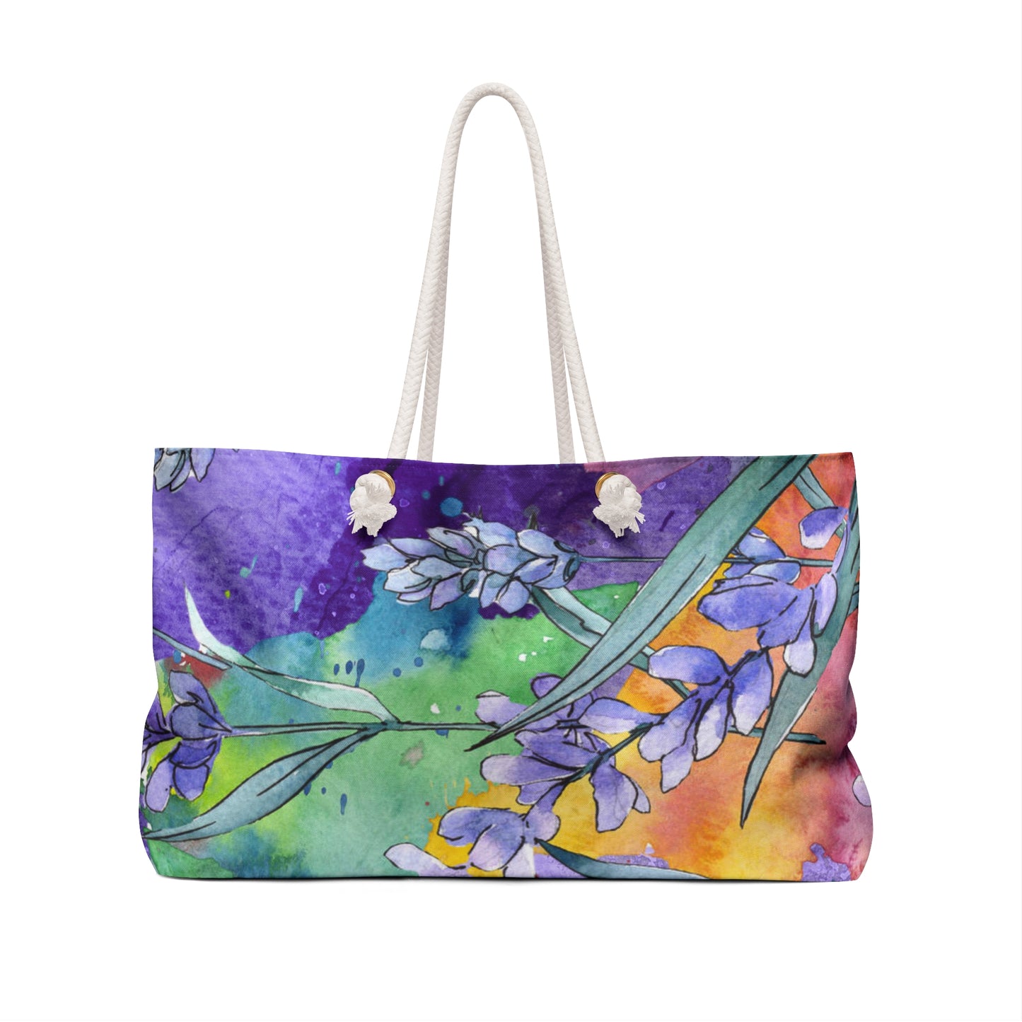 Colorful Wildflower Oversized Weekender Bag – Durable Tote with Rope Handles
