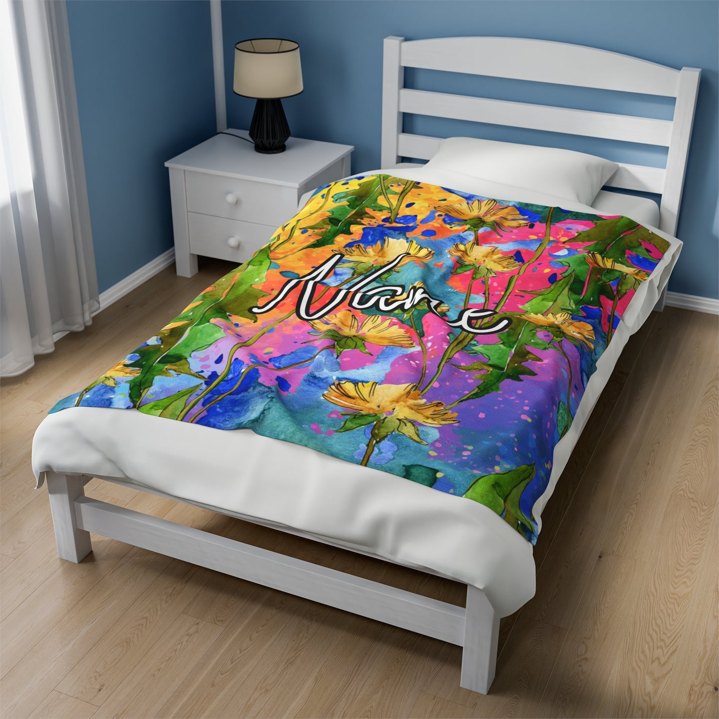 Floral Watercolor Wildflower Blanket – Soft & Cozy, Personalizable with Your Name