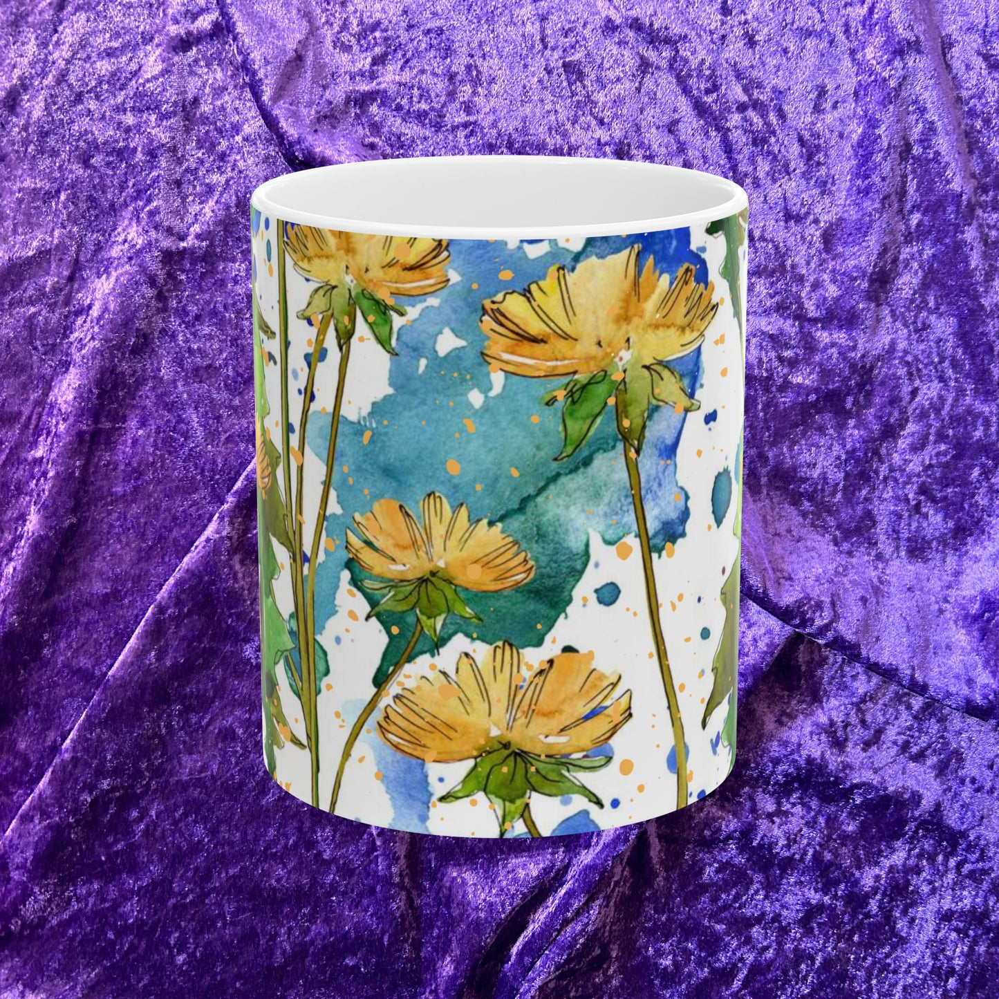 Floral Watercolor Splash Coffee Cup - Unique Mug, Watercolor Flowers