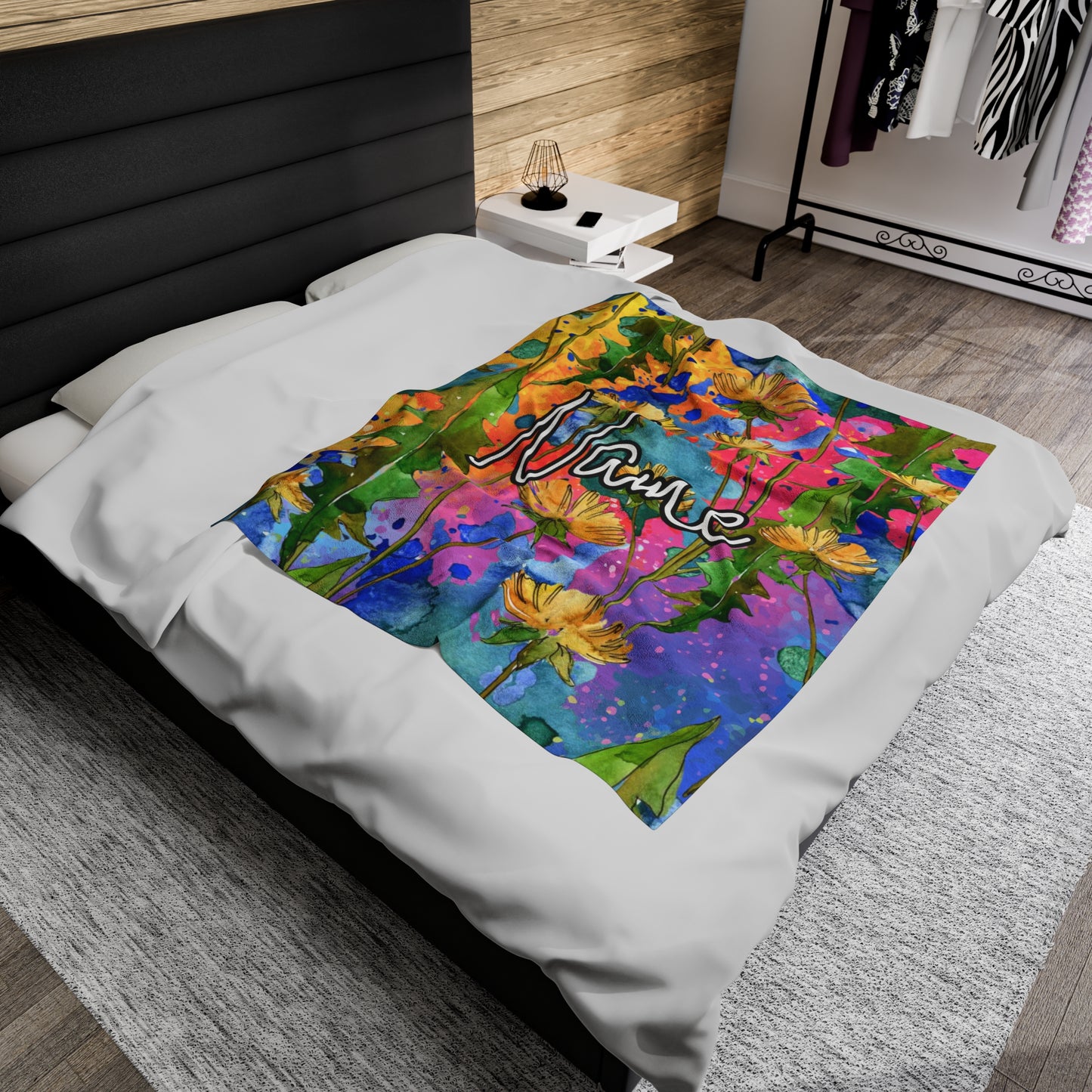 Floral Watercolor Wildflower Blanket – Soft & Cozy, Personalizable with Your Name