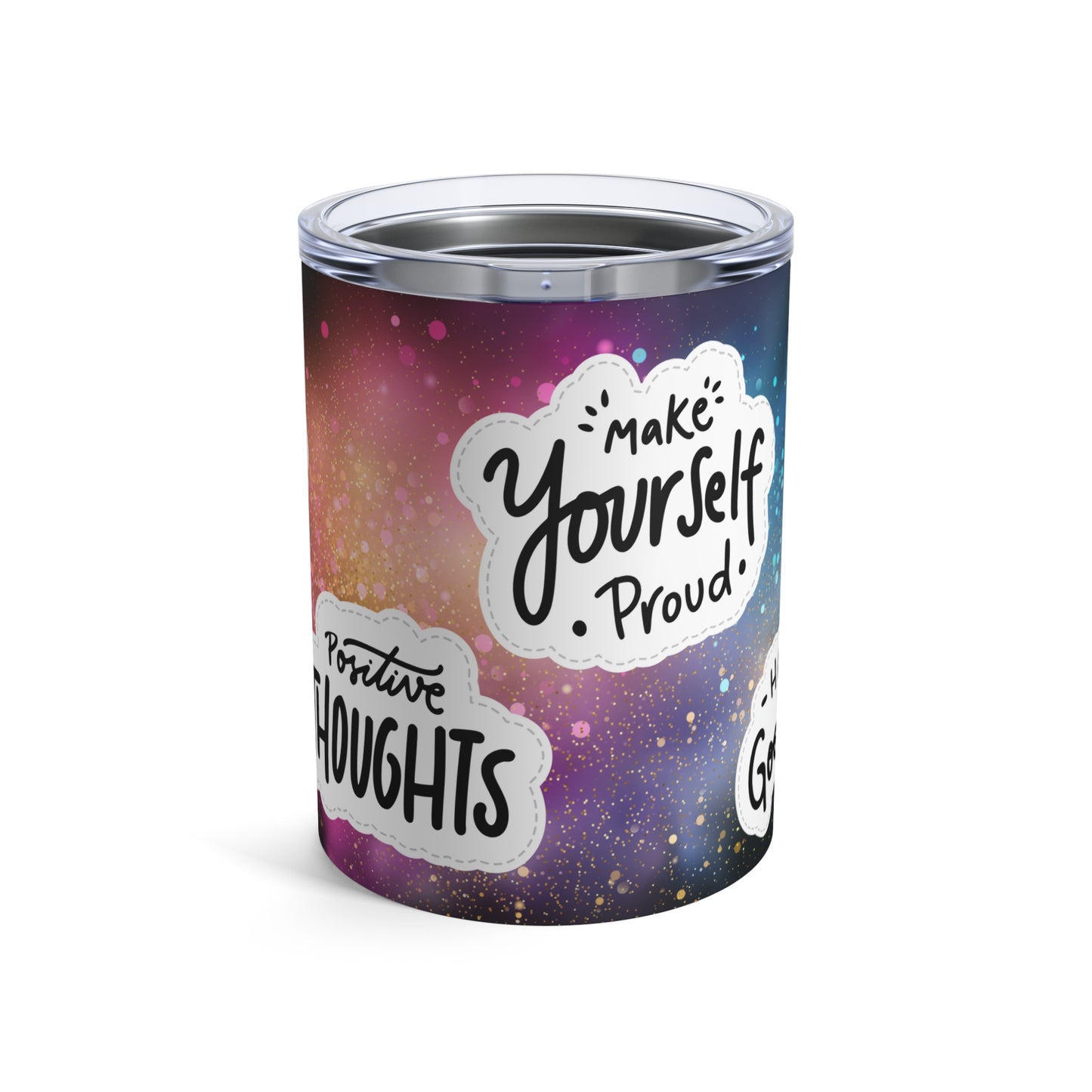 Colorful 10 oz Tumbler with Positive Affirmation "Stickers" – Stainless Steel, Vacuum Insulated