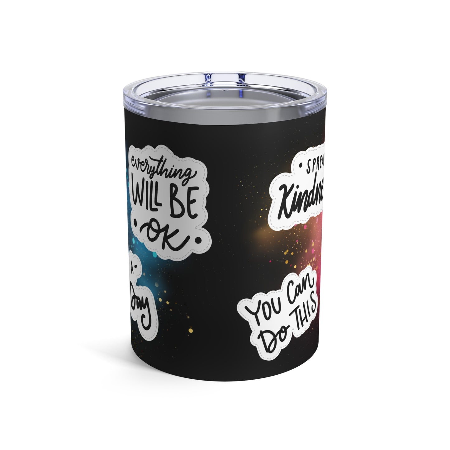Colorful 10 oz Tumbler with Positive Affirmation "Stickers" – Stainless Steel, Vacuum Insulated