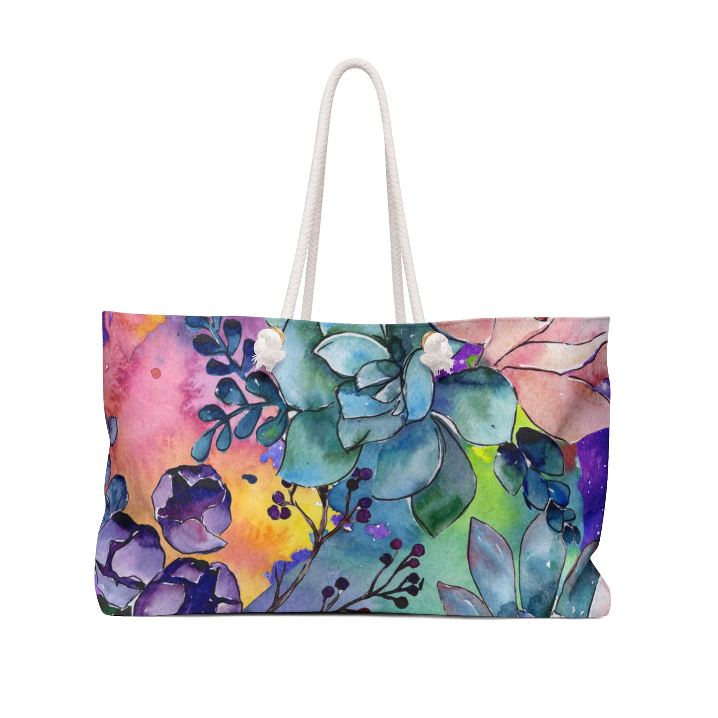 Colorful Floral Succulent Oversized Weekender Bag – Durable Tote with Rope Handles