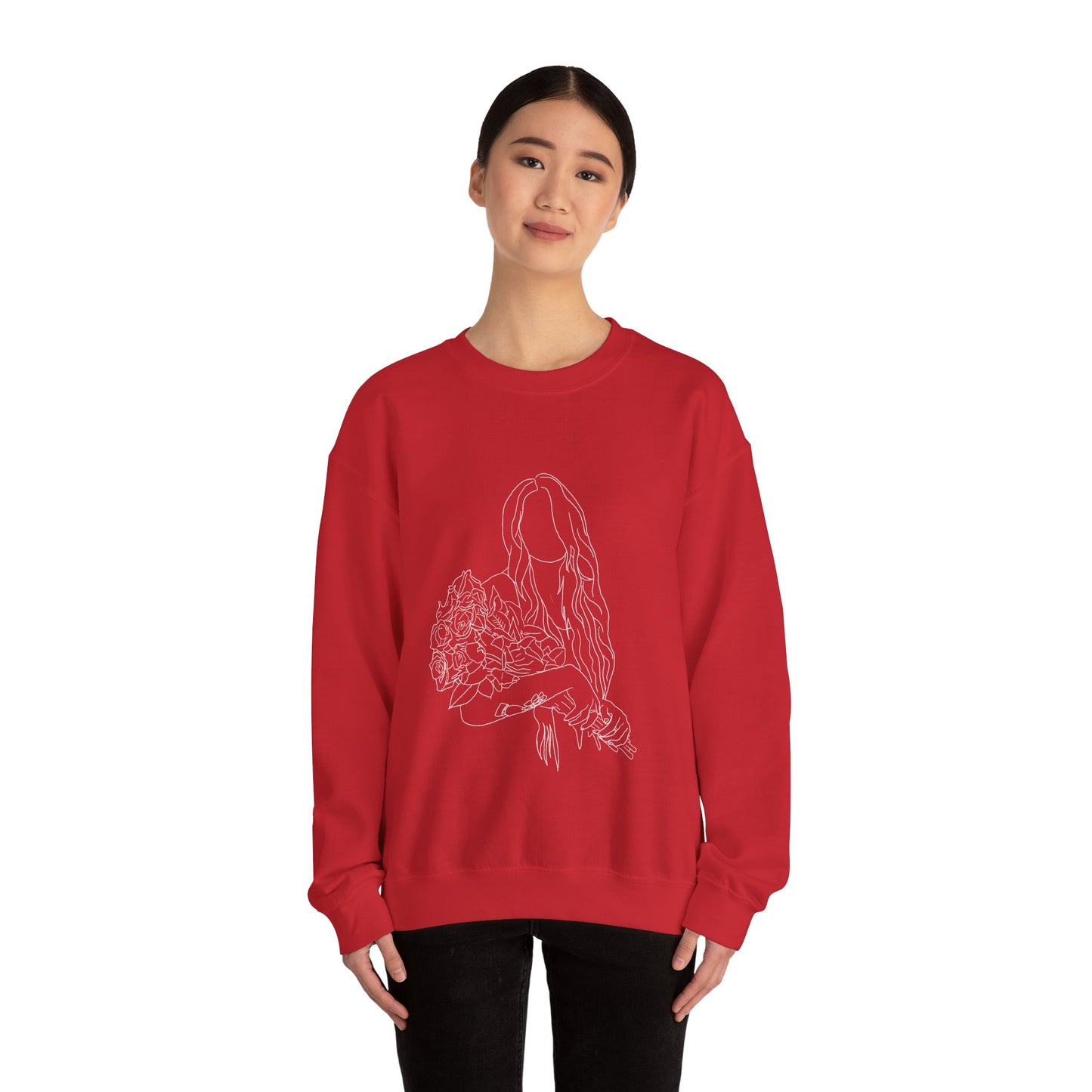 Unique Woman Holding Roses Sweatshirt – Unisex Heavy Blend Crewneck
