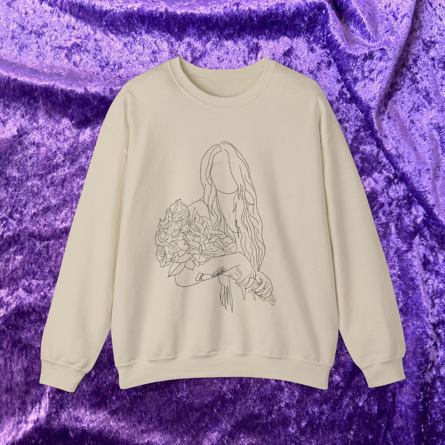 Unique Woman Holding Roses Sweatshirt – Unisex Heavy Blend Crewneck