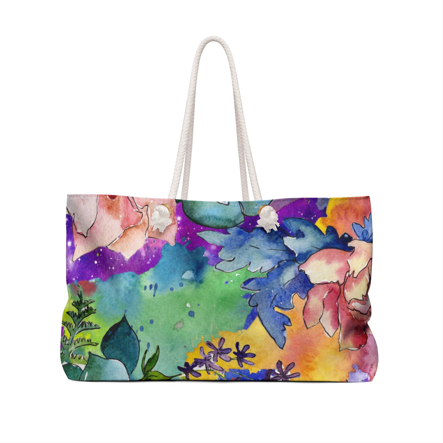 Colorful Floral Succulent Oversized Weekender Bag – Durable Tote with Rope Handles