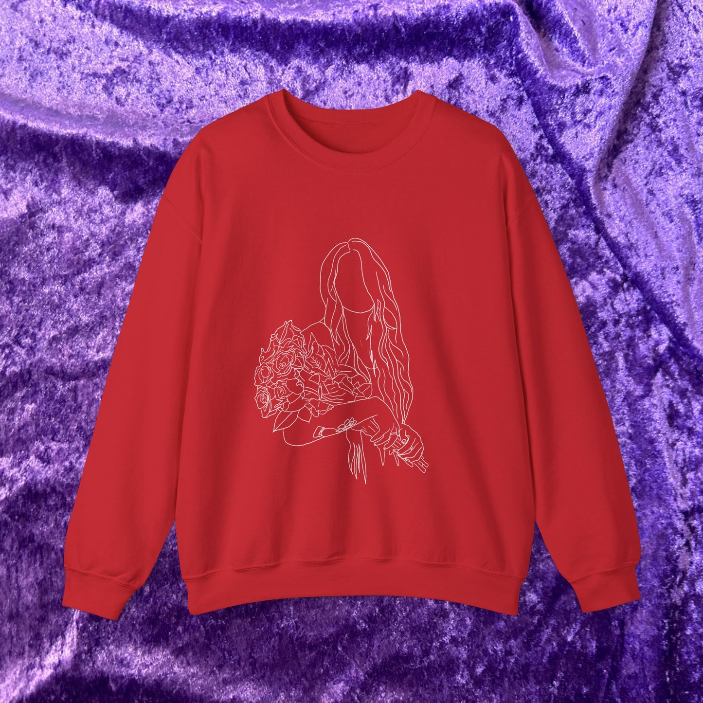Unique Woman Holding Roses Sweatshirt – Unisex Heavy Blend Crewneck