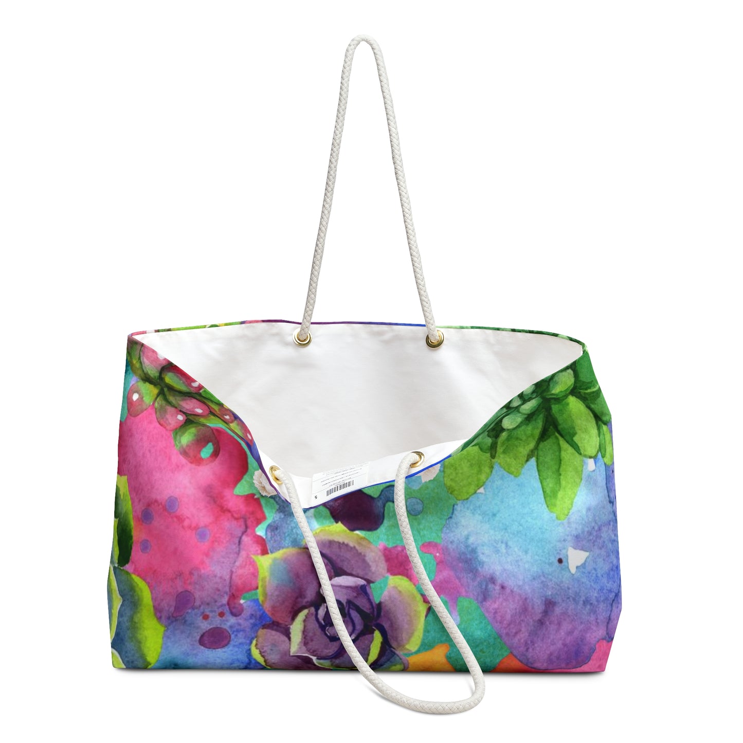Colorful Floral Succulent Oversized Weekender Bag – Durable Tote with Rope Handles