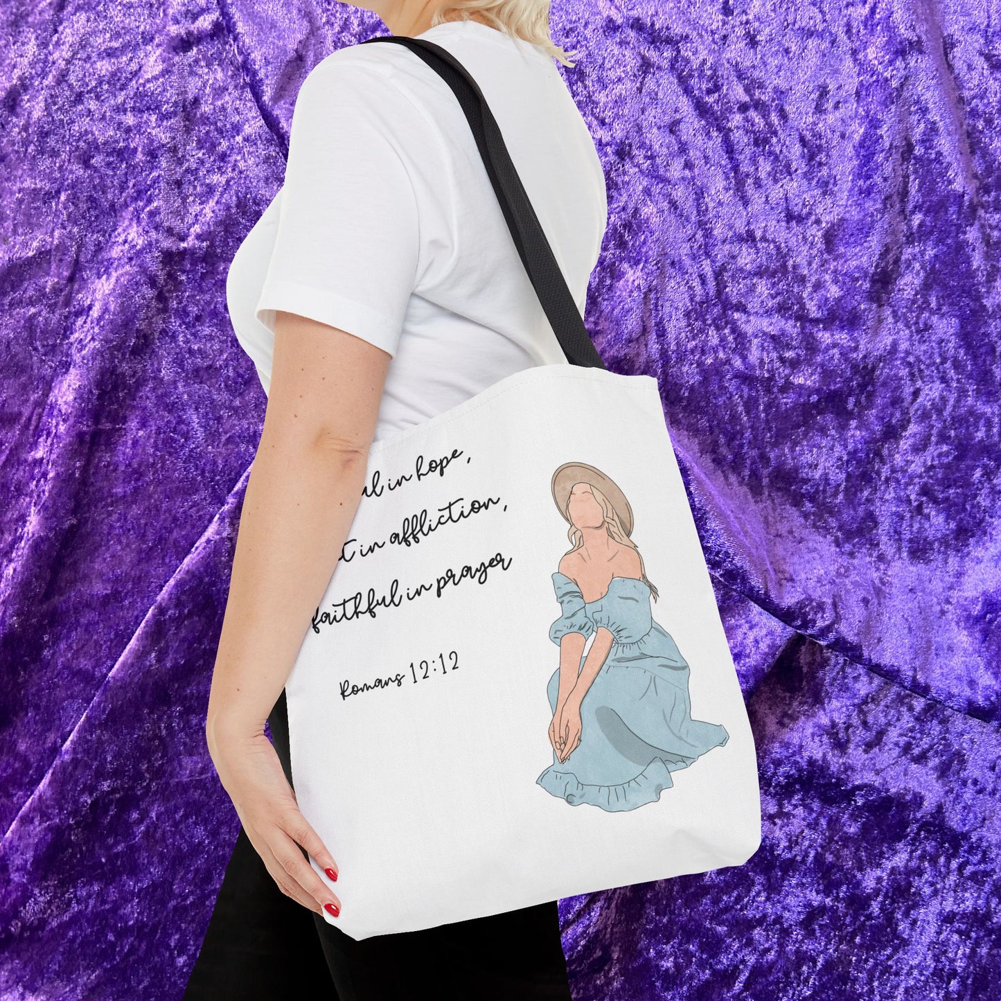 "Be Joyful in Hope, Patient in Affliction, and Faithful in Prayer" – Inspirational Tote Bag