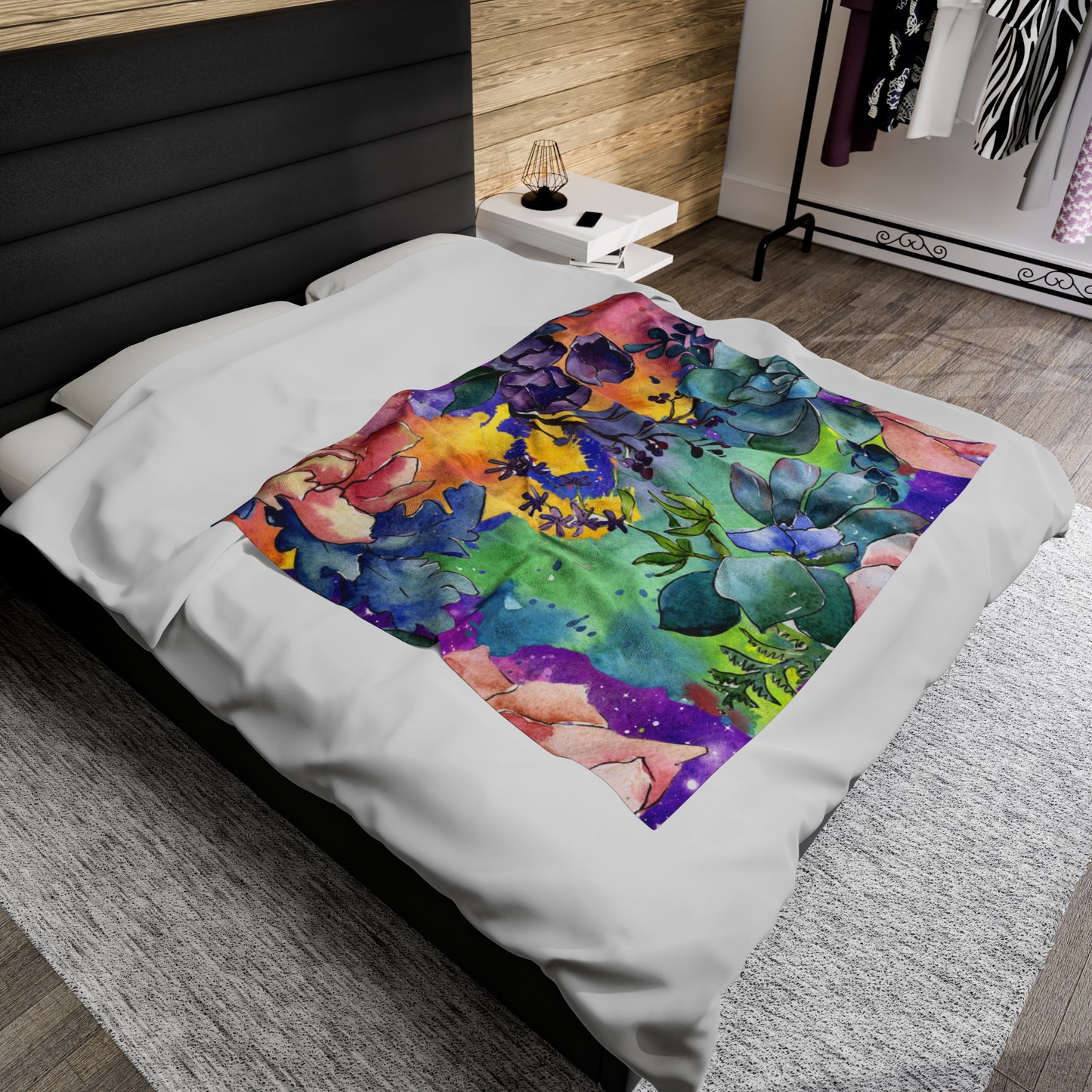 Floral Watercolor Wildflower Blanket – Soft & Cozy, Medium Weight