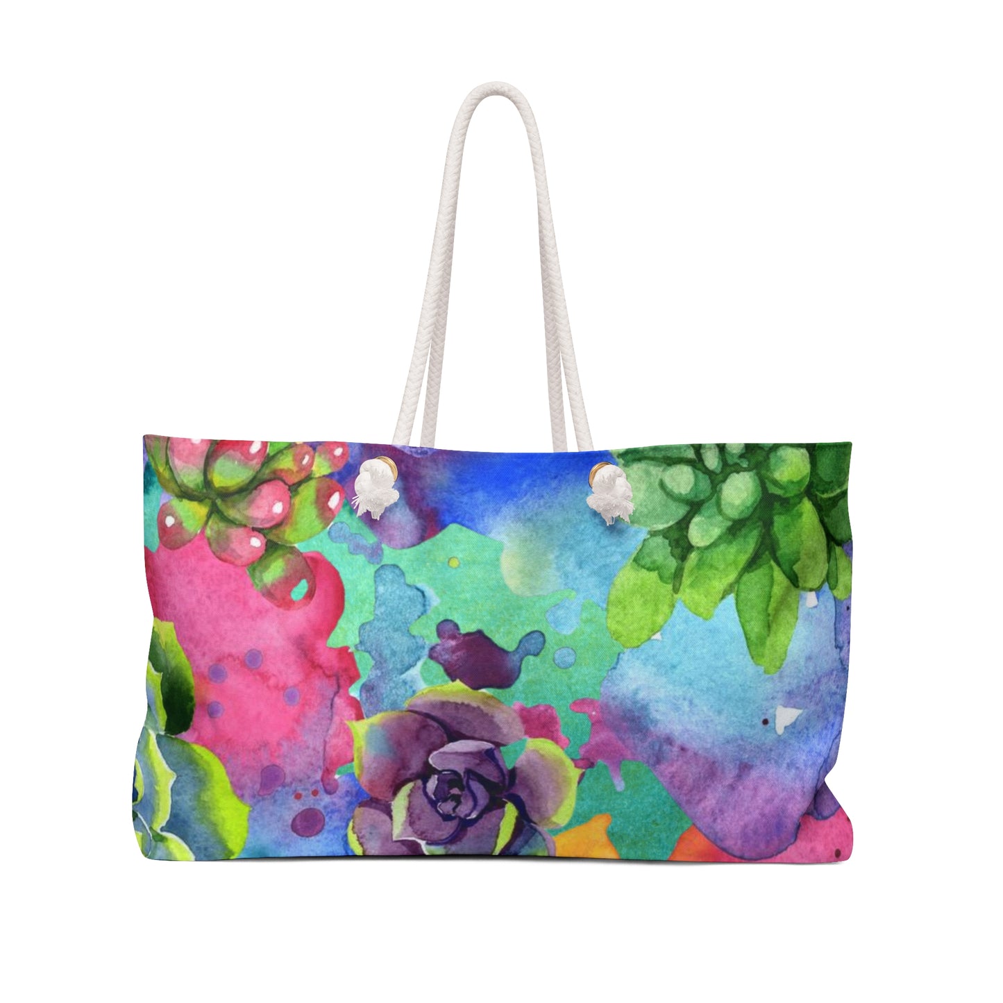 Colorful Floral Succulent Oversized Weekender Bag – Durable Tote with Rope Handles