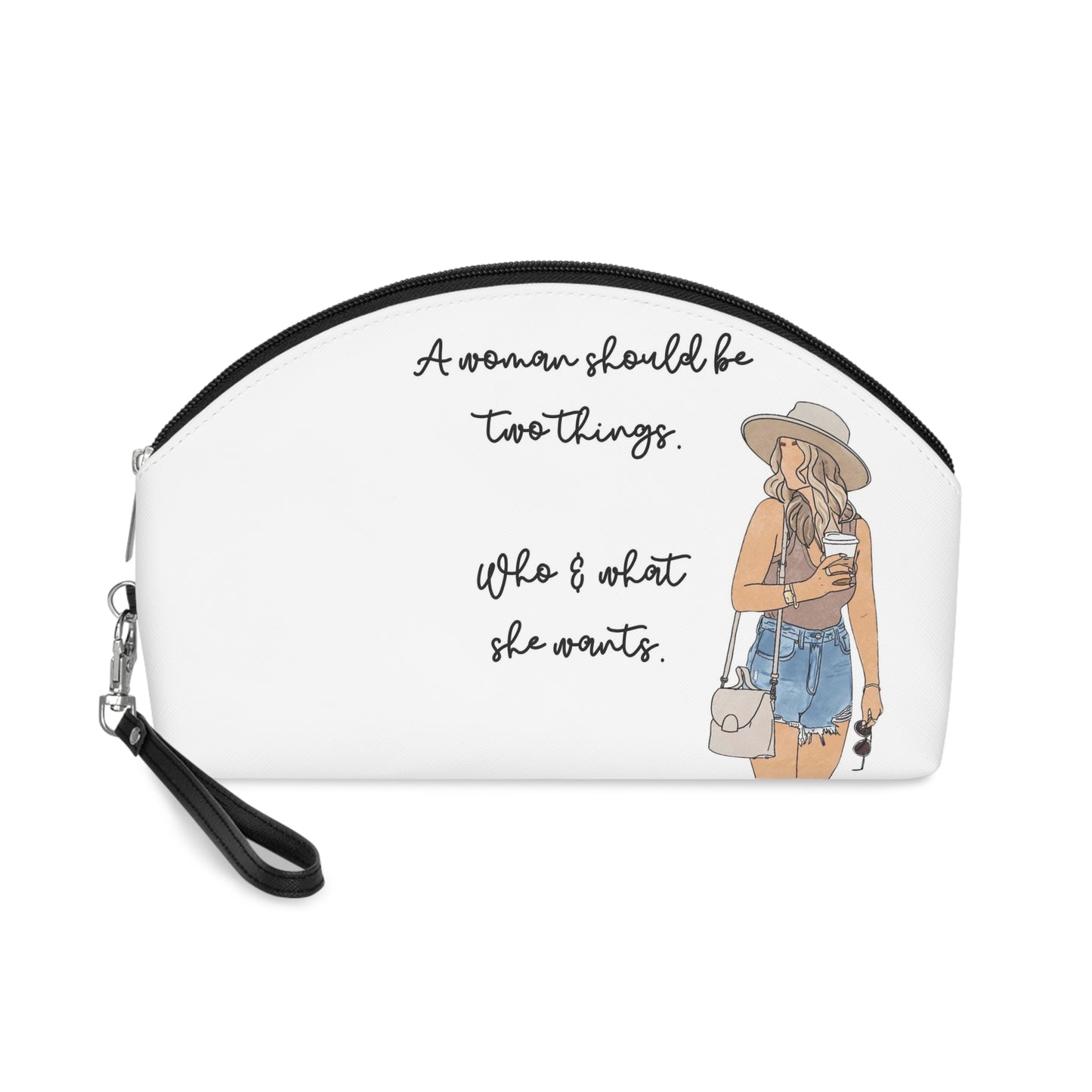 "A Woman Should Be Two Things: Who and What She Wants" – Inspirational Makeup & Toiletries Bag