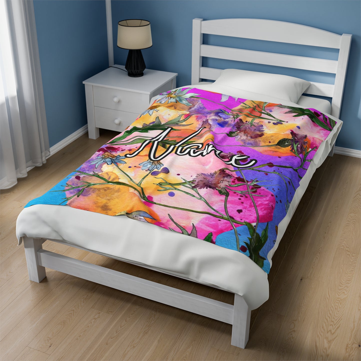 Floral Watercolor Wildflower Blanket – Soft & Cozy, Personalizable with Your Name