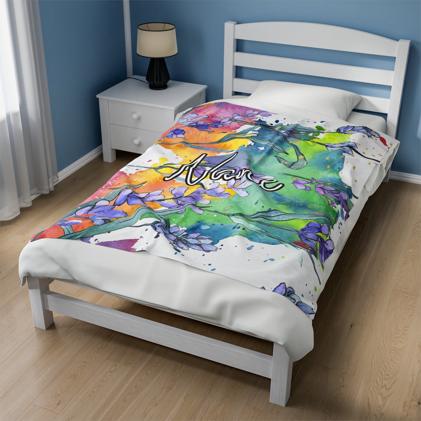 Floral Watercolor Wildflower Blanket – Soft & Cozy, Personalizable with Your Name