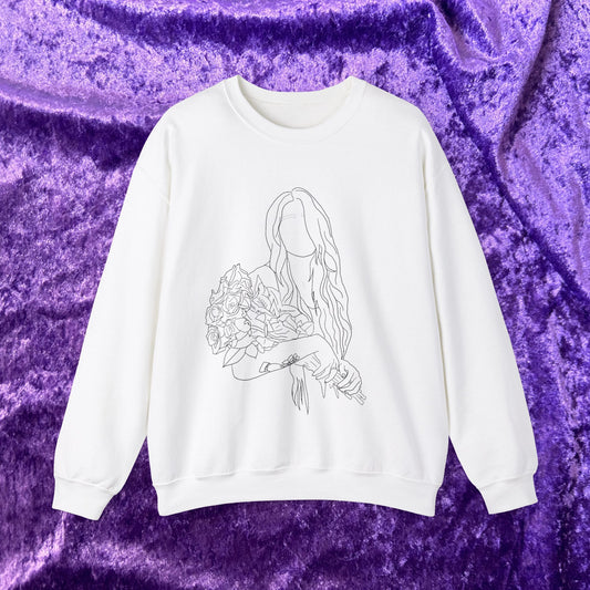 Unique Woman Holding Roses Sweatshirt – Unisex Heavy Blend Crewneck