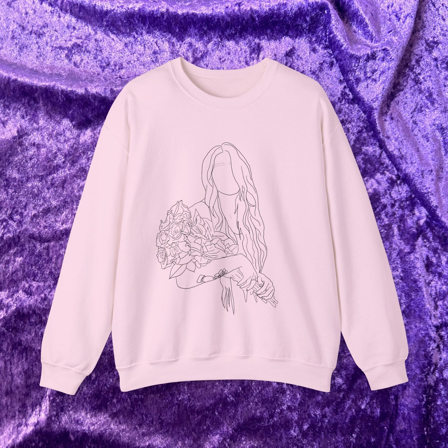 Unique Woman Holding Roses Sweatshirt – Unisex Heavy Blend Crewneck