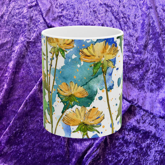 Floral Watercolor Splash Coffee Cup - Unique Mug, Watercolor Flowers