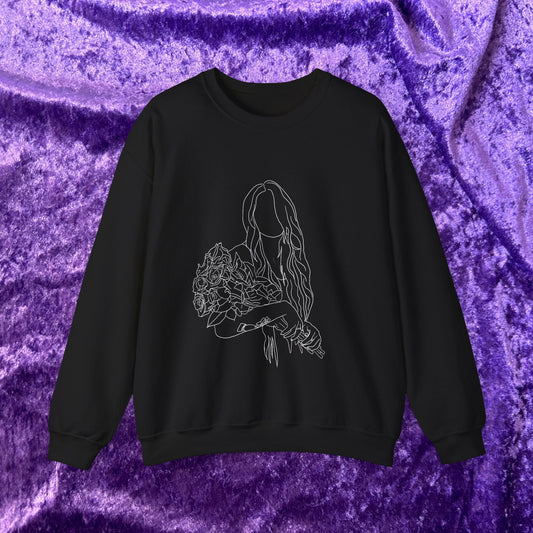 Unique Woman Holding Roses Sweatshirt – Unisex Heavy Blend Crewneck